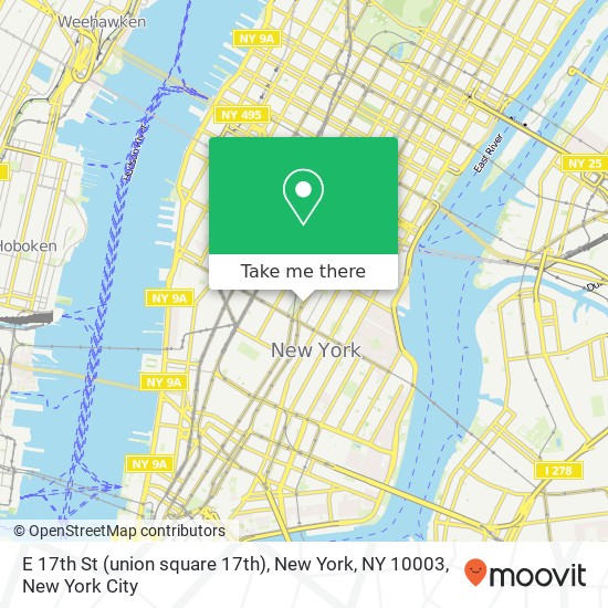 E 17th St (union square 17th), New York, NY 10003 map