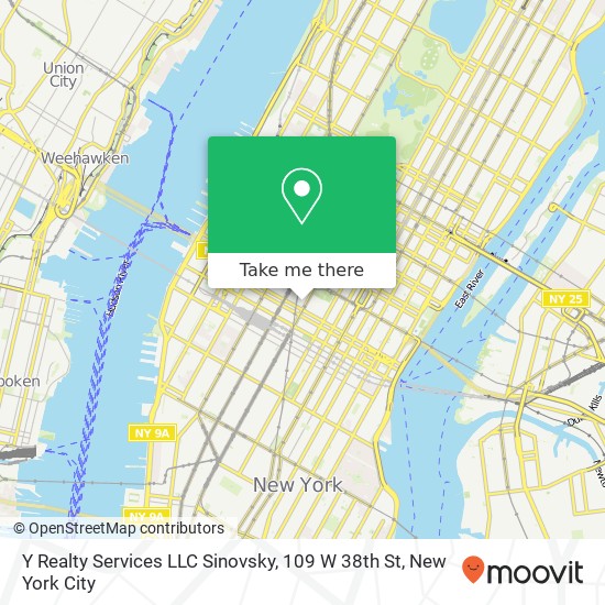 Y Realty Services LLC Sinovsky, 109 W 38th St map