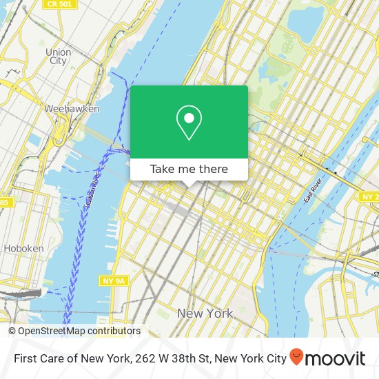 Mapa de First Care of New York, 262 W 38th St