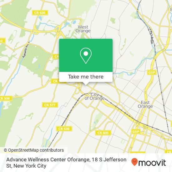 Mapa de Advance Wellness Center Oforange, 18 S Jefferson St