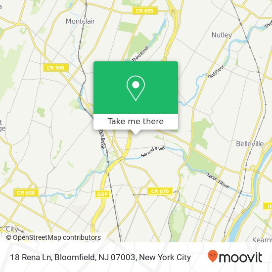 Mapa de 18 Rena Ln, Bloomfield, NJ 07003