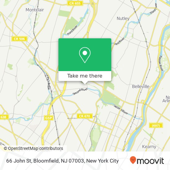 Mapa de 66 John St, Bloomfield, NJ 07003