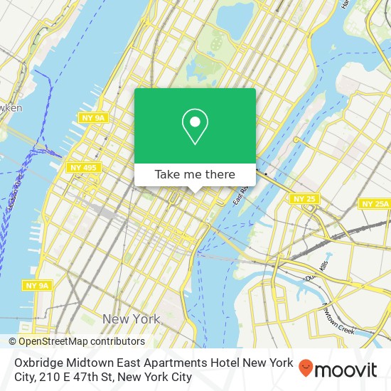 Mapa de Oxbridge Midtown East Apartments Hotel New York City, 210 E 47th St