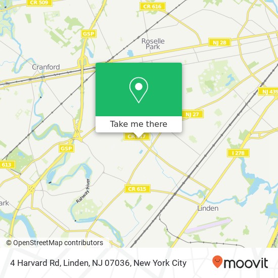 Mapa de 4 Harvard Rd, Linden, NJ 07036