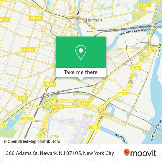 Mapa de 360 Adams St, Newark, NJ 07105