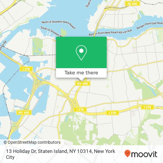 Mapa de 13 Holiday Dr, Staten Island, NY 10314