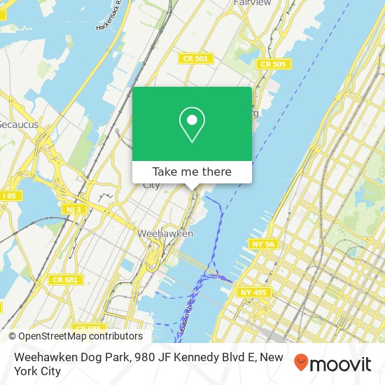 Mapa de Weehawken Dog Park, 980 JF Kennedy Blvd E