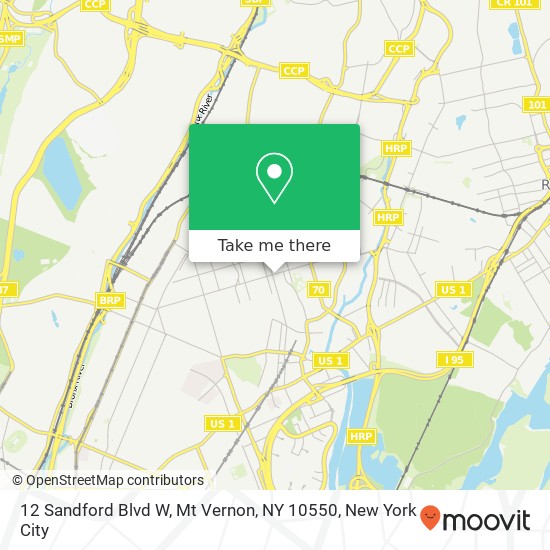 Mapa de 12 Sandford Blvd W, Mt Vernon, NY 10550