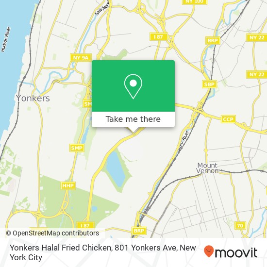 Mapa de Yonkers Halal Fried Chicken, 801 Yonkers Ave