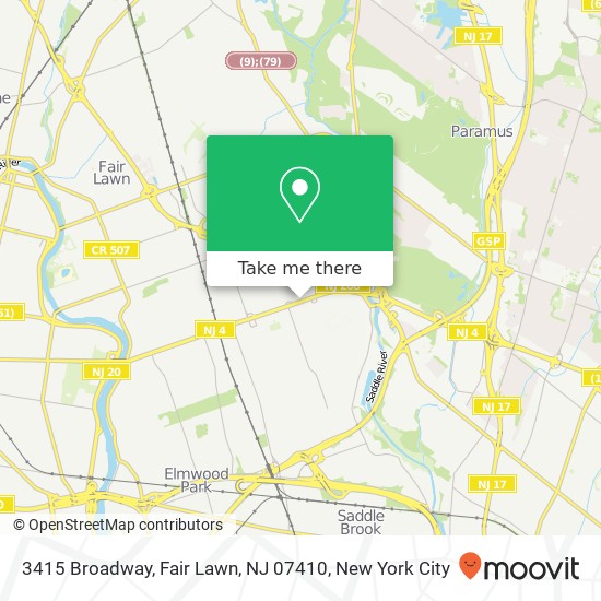 Mapa de 3415 Broadway, Fair Lawn, NJ 07410