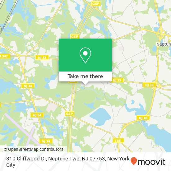 Mapa de 310 Cliffwood Dr, Neptune Twp, NJ 07753