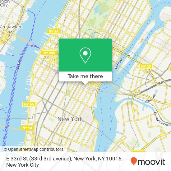 Mapa de E 33rd St (33rd 3rd avenue), New York, NY 10016
