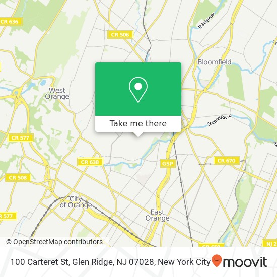 Mapa de 100 Carteret St, Glen Ridge, NJ 07028