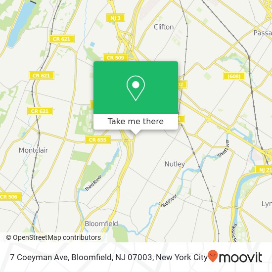 Mapa de 7 Coeyman Ave, Bloomfield, NJ 07003