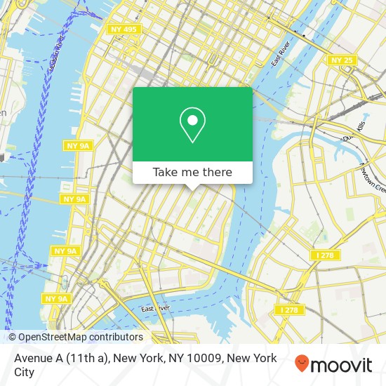 Mapa de Avenue A (11th a), New York, NY 10009