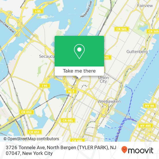 Mapa de 3726 Tonnele Ave, North Bergen (TYLER PARK), NJ 07047