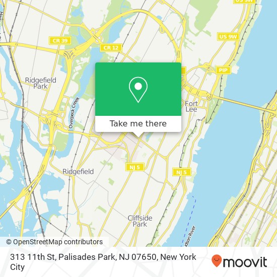 Mapa de 313 11th St, Palisades Park, NJ 07650