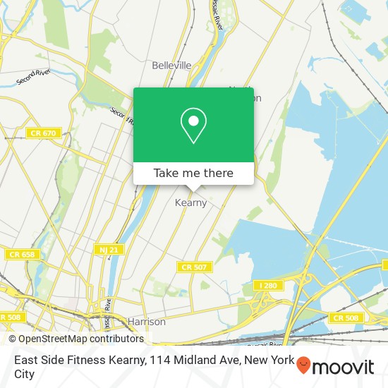 Mapa de East Side Fitness Kearny, 114 Midland Ave