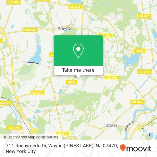 711 Runnymede Dr, Wayne (PINES LAKE), NJ 07470 map