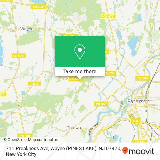 Mapa de 711 Preakness Ave, Wayne (PINES LAKE), NJ 07470