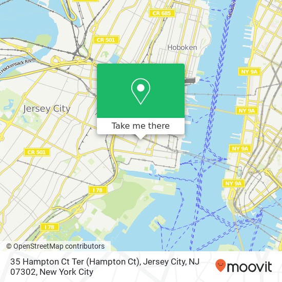 Mapa de 35 Hampton Ct Ter (Hampton Ct), Jersey City, NJ 07302