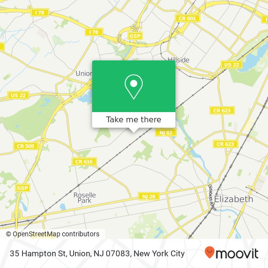 Mapa de 35 Hampton St, Union, NJ 07083