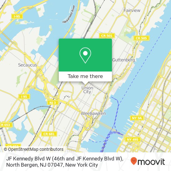 Mapa de JF Kennedy Blvd W (46th and JF Kennedy Blvd W), North Bergen, NJ 07047
