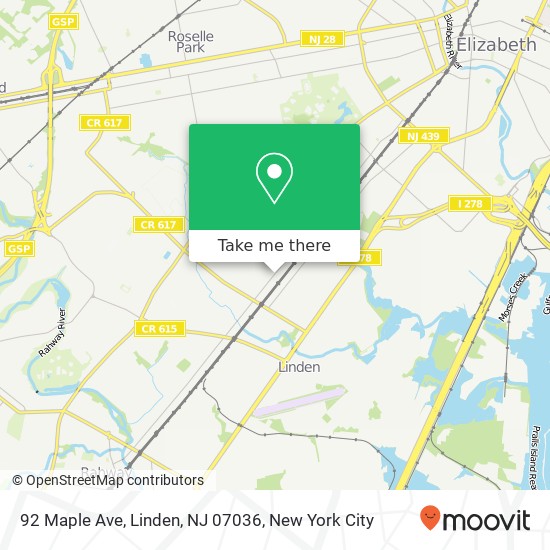 Mapa de 92 Maple Ave, Linden, NJ 07036