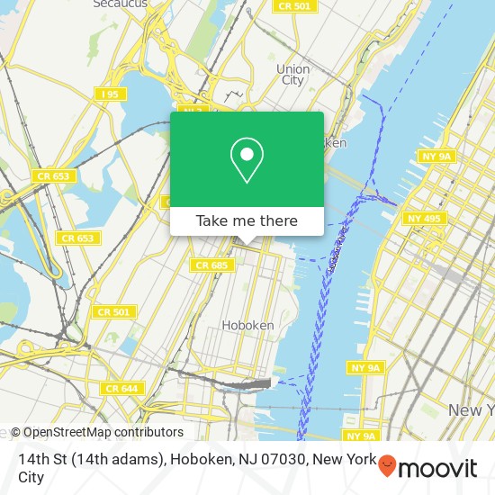 Mapa de 14th St (14th adams), Hoboken, NJ 07030