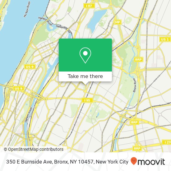 Mapa de 350 E Burnside Ave, Bronx, NY 10457