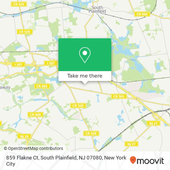 Mapa de 859 Flakne Ct, South Plainfield, NJ 07080