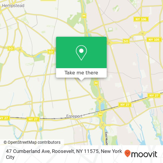 Mapa de 47 Cumberland Ave, Roosevelt, NY 11575