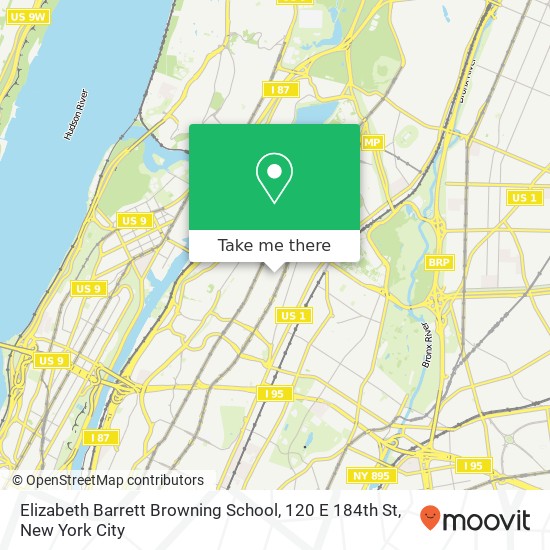 Elizabeth Barrett Browning School, 120 E 184th St map