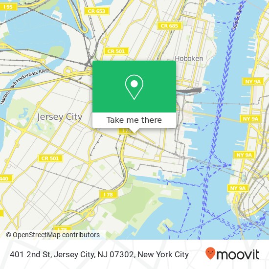 Mapa de 401 2nd St, Jersey City, NJ 07302