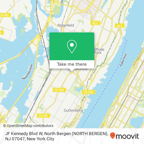 Mapa de JF Kennedy Blvd W, North Bergen (NORTH BERGEN), NJ 07047