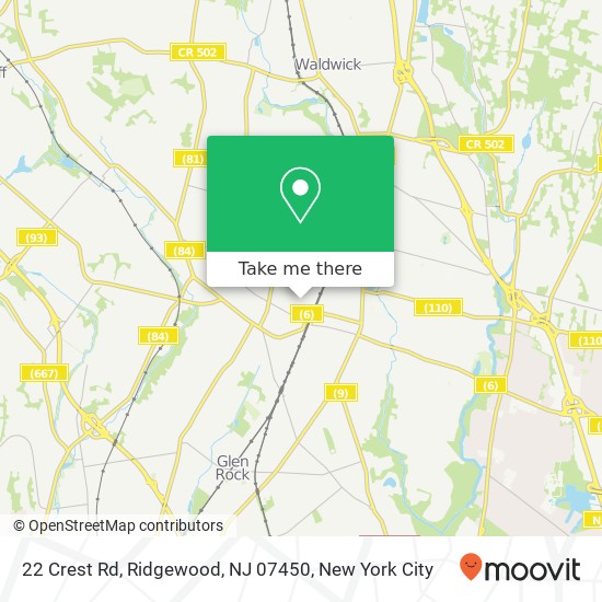 Mapa de 22 Crest Rd, Ridgewood, NJ 07450