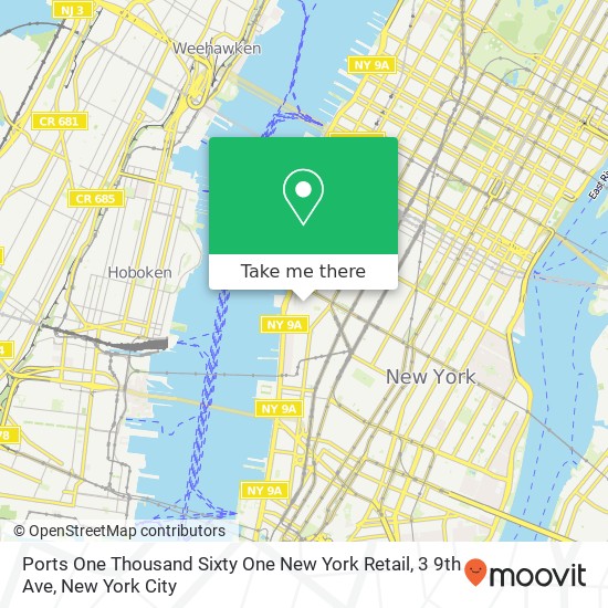 Mapa de Ports One Thousand Sixty One New York Retail, 3 9th Ave