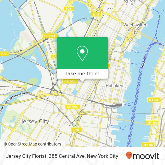 Mapa de Jersey City Florist, 285 Central Ave