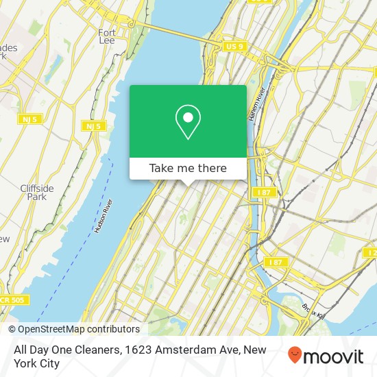 Mapa de All Day One Cleaners, 1623 Amsterdam Ave