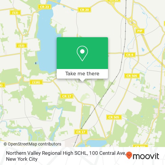 Northern Valley Regional High SCHL, 100 Central Ave map