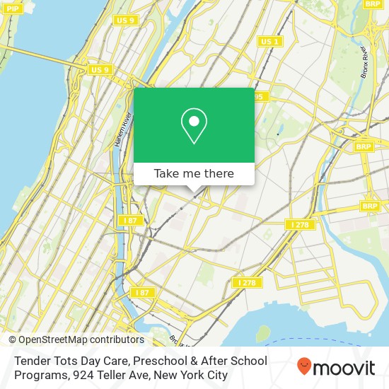 Mapa de Tender Tots Day Care, Preschool & After School Programs, 924 Teller Ave