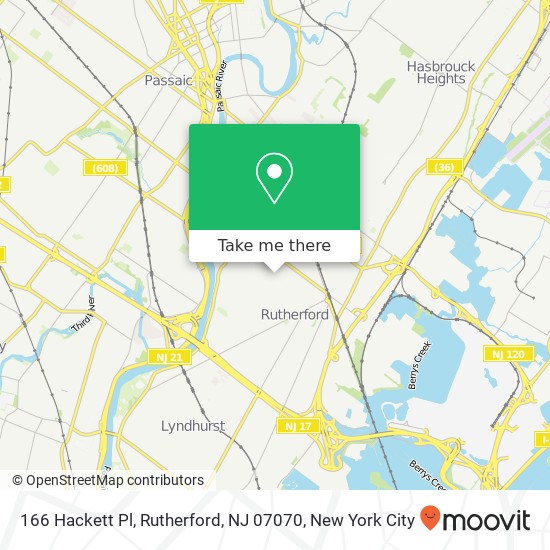 Mapa de 166 Hackett Pl, Rutherford, NJ 07070