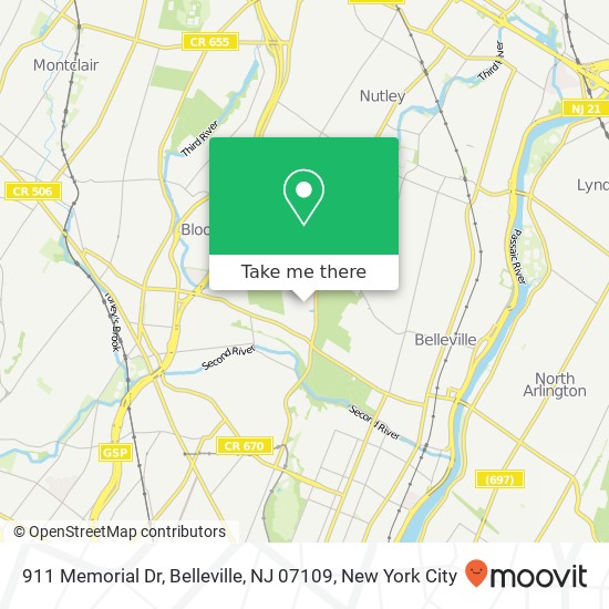 Mapa de 911 Memorial Dr, Belleville, NJ 07109