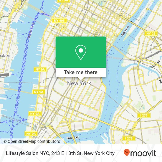 Mapa de Lifestyle Salon NYC, 243 E 13th St