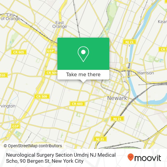 Mapa de Neurological Surgery Section Umdnj NJ Medical Scho, 90 Bergen St