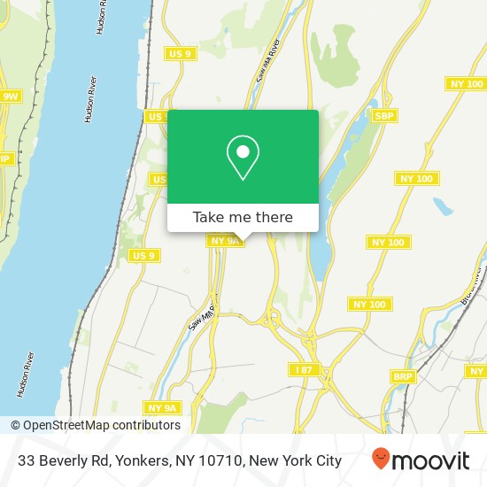 Mapa de 33 Beverly Rd, Yonkers, NY 10710