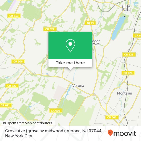 Mapa de Grove Ave (grove av midwood), Verona, NJ 07044