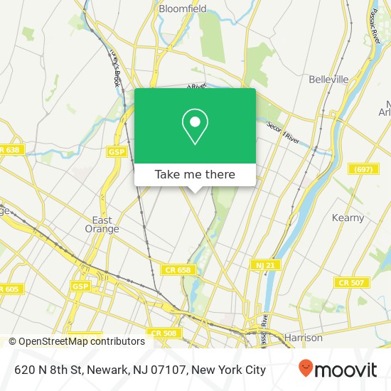 Mapa de 620 N 8th St, Newark, NJ 07107