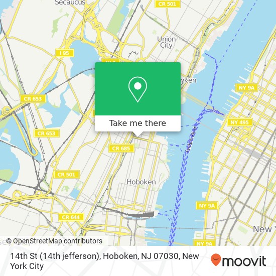 Mapa de 14th St (14th jefferson), Hoboken, NJ 07030