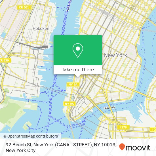 Mapa de 92 Beach St, New York (CANAL STREET), NY 10013